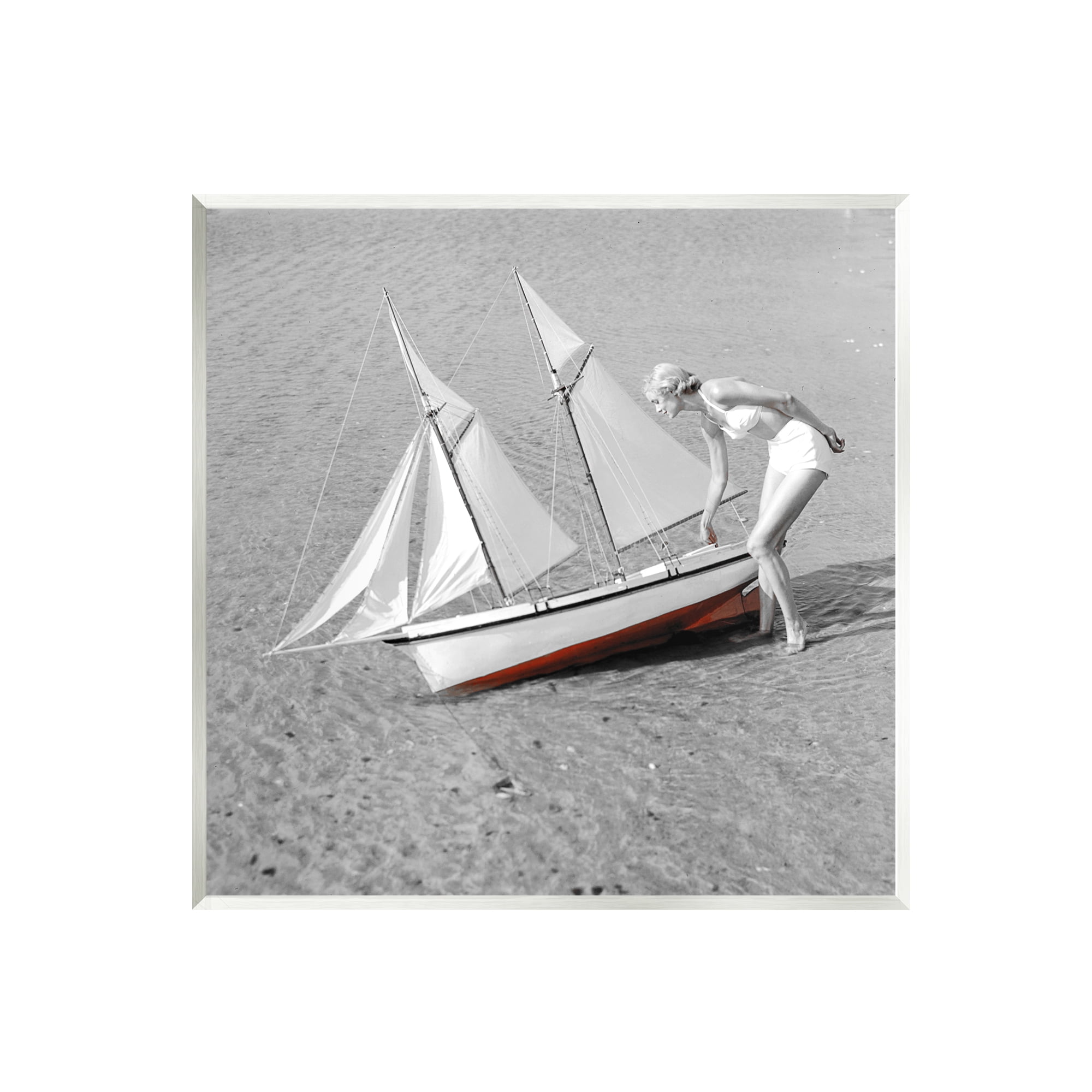 Stupell Industries Woman with Sailboat Transportation Photography Unframed Art Print Wall Art, 12 x 12