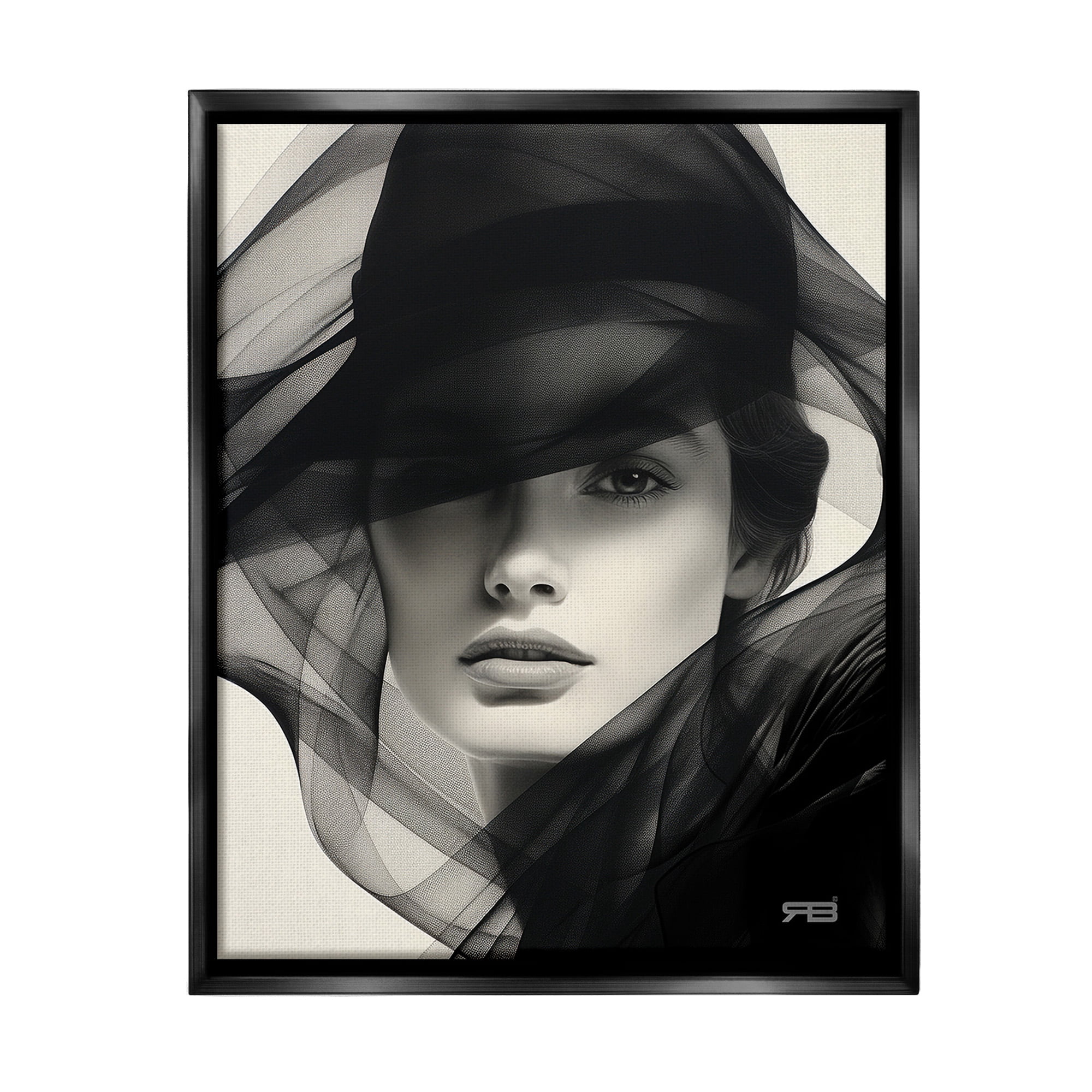 Stupell Industries Woman with Swirling Hat Beauty & Fashion Painting Black Floater Framed Canvas Art Print Wall Art, 17 x 21
