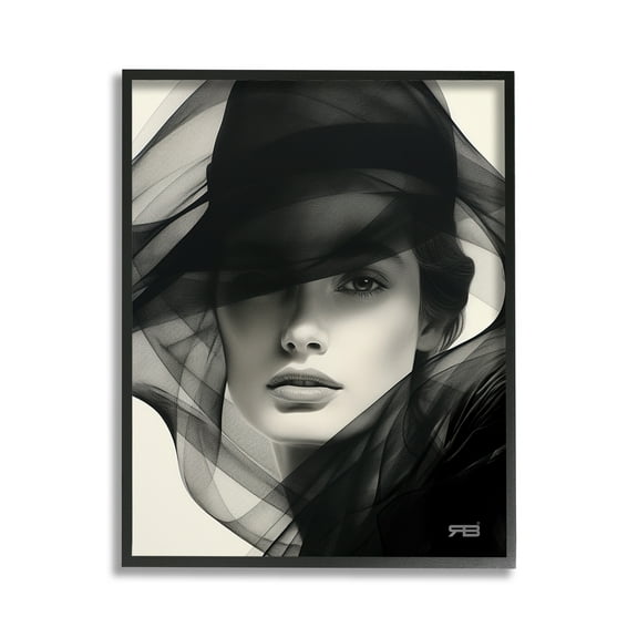 Stupell Industries Woman with Swirling Hat Beauty & Fashion Painting Black Framed Art Print Wall Art, 11 x 14