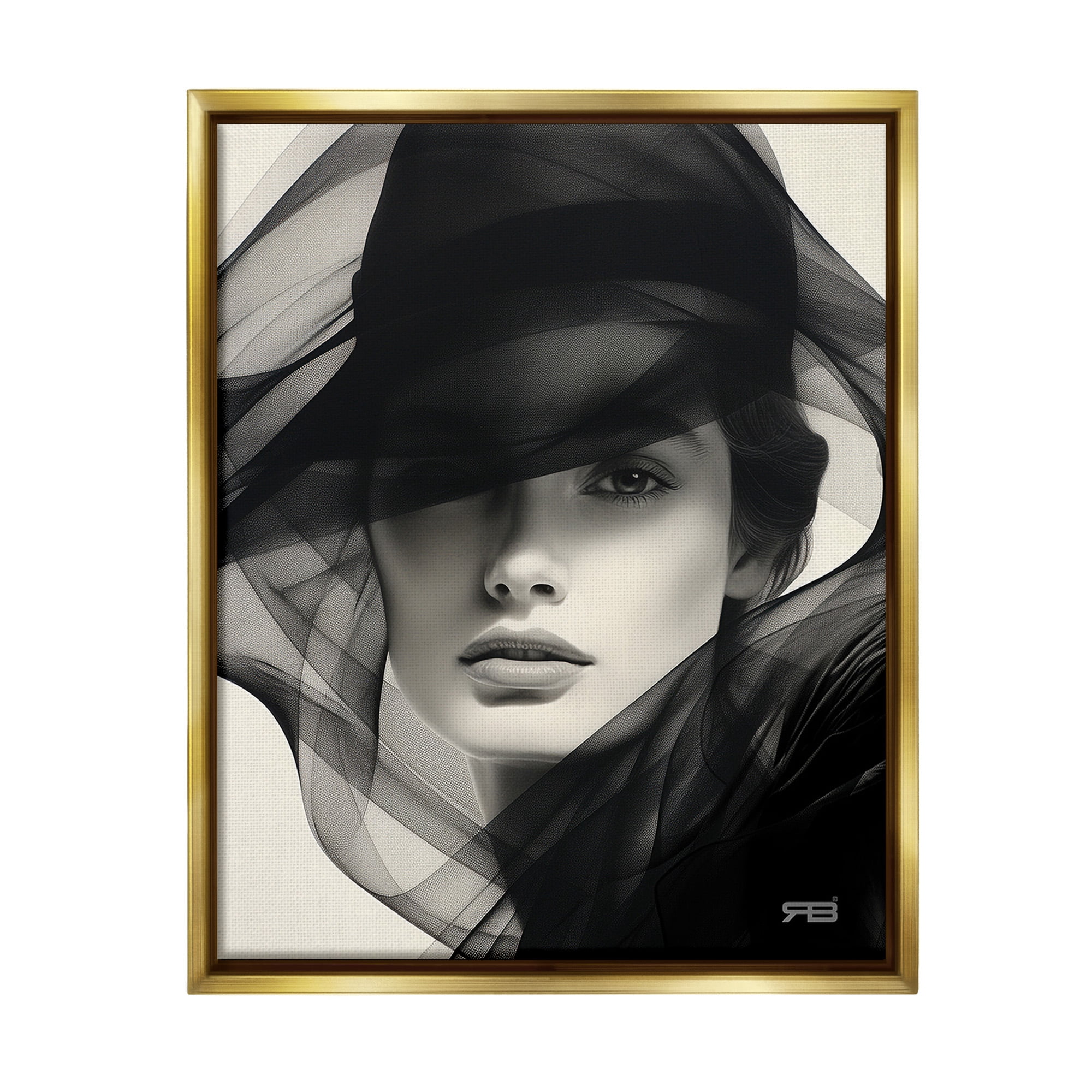 Stupell Industries Woman with Swirling Hat Beauty & Fashion Painting Gold Floater Framed Canvas Art Print Wall Art, 17 x 21