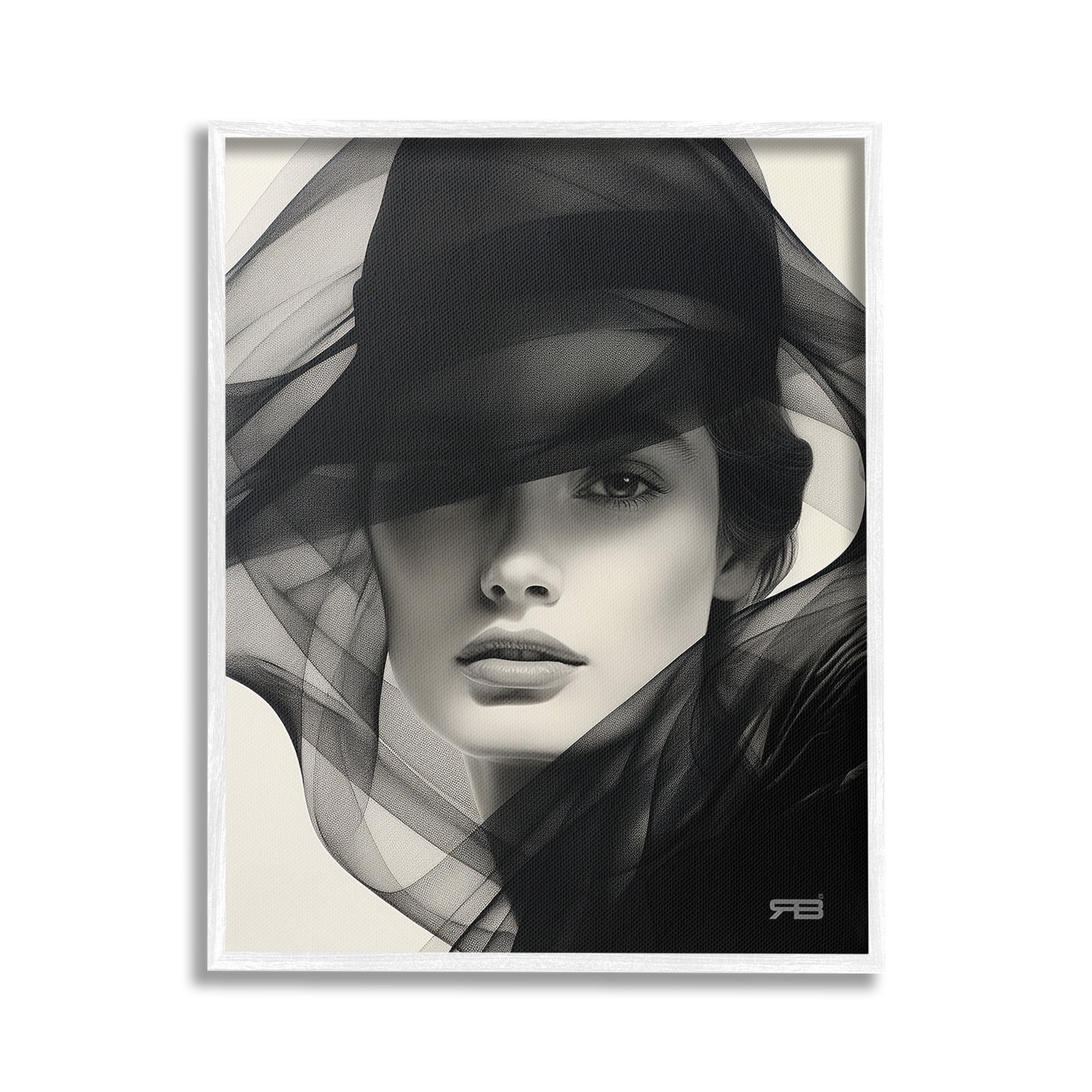 Stupell Industries Woman with Swirling Hat Beauty & Fashion Painting White Framed Art Print Wall Art, 16 x 20