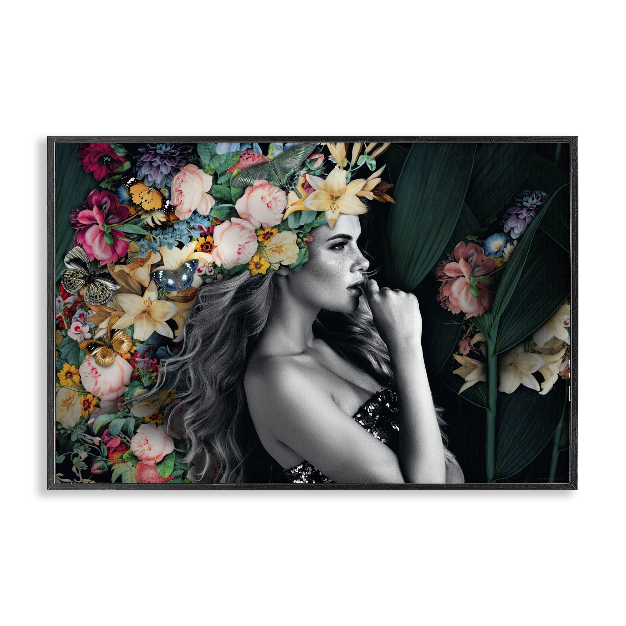 Stupell Industries Woman with Tropical Flowers Plants & Flowers Painting Black Framed Art Print Wall Art, 24 x 16