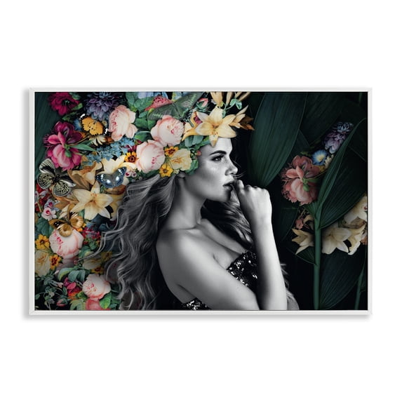 Stupell Industries Woman with Tropical Flowers Plants & Flowers Painting White Framed Art Print Wall Art, 18 x 12