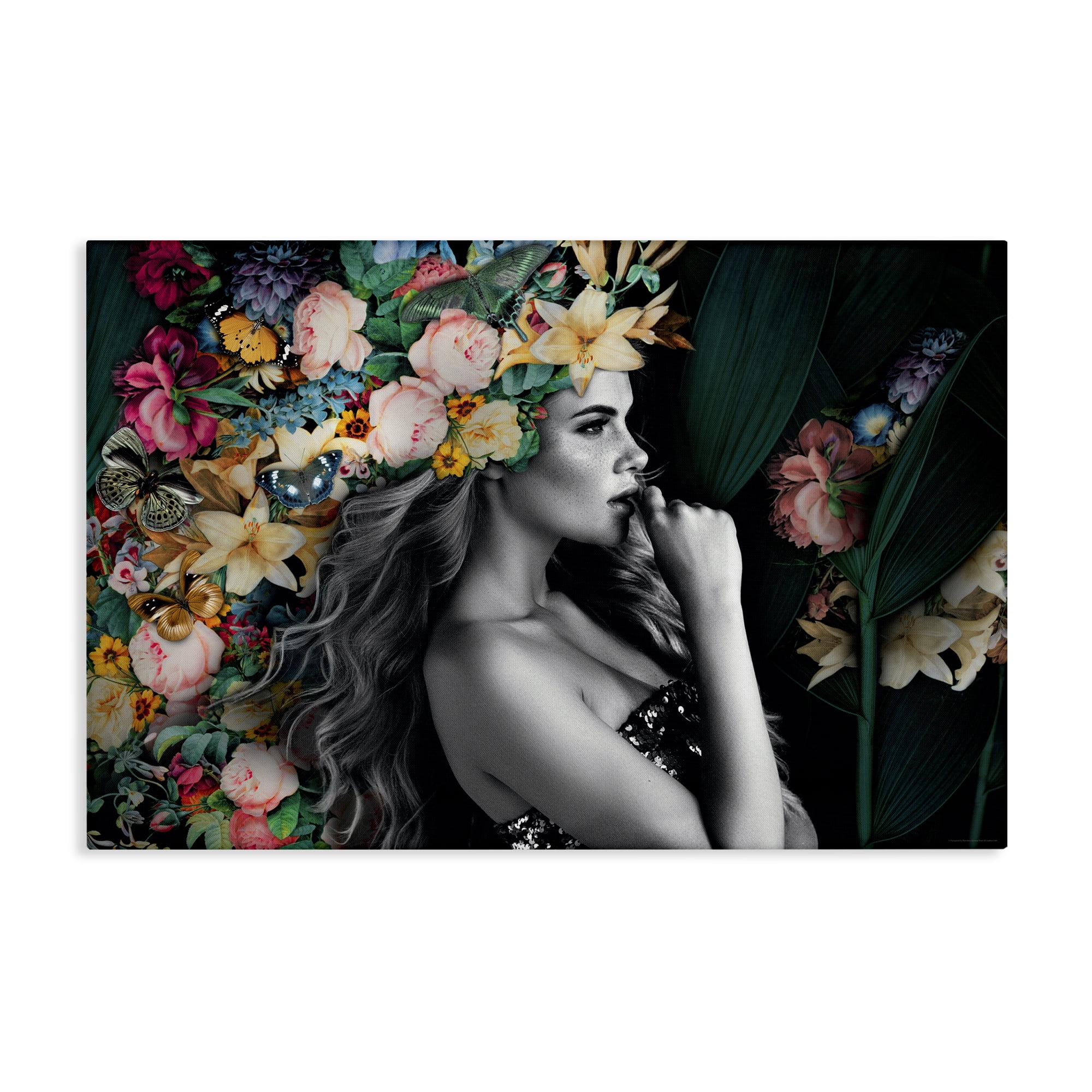 Stupell Industries Woman with Tropical Flowers Plants & Flowers Painting Wrapped Canvas Art Print Wall Art, 30 x 20