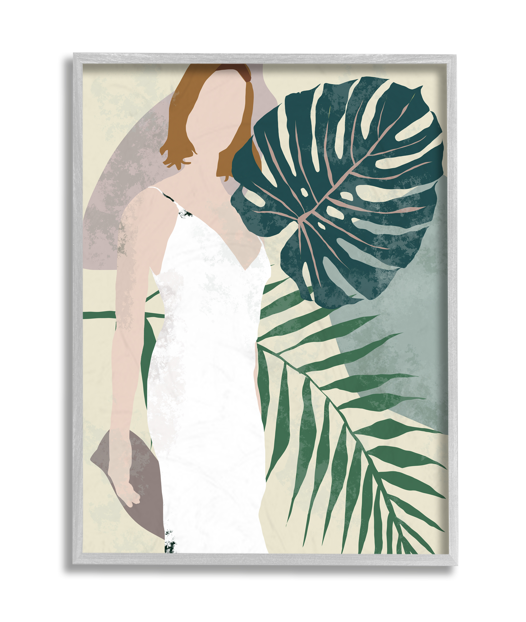 Stupell Industries Woman with Tropical Palms Shaded Plants Grey Framed, 16 x 20, Design by Melissa Wang