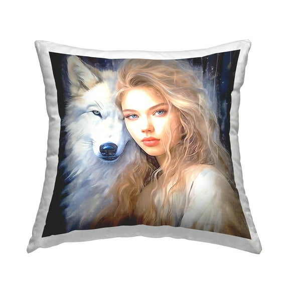 Stupell Industries Woman with Tundra Wolf Decorative Printed Throw Pillow, 18 x 18