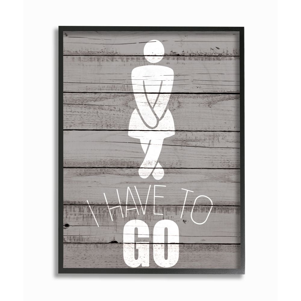 Stupell Industries Womans Room I Have To Go Funny Wood Texture Bath Word Design Graphic Art Black Framed Art Print Wall Art, 16x20, by Kim Allen