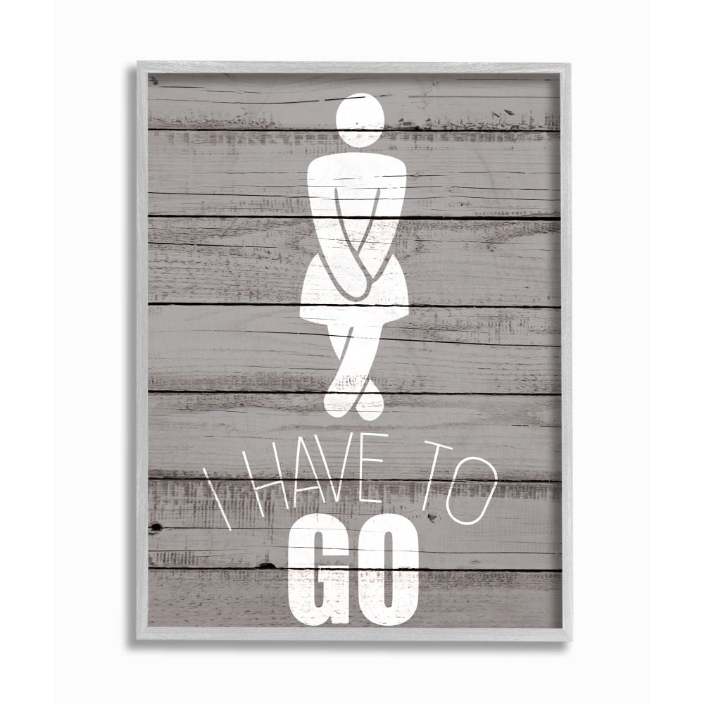 Stupell Industries Womans Room I Have To Go Funny Wood Texture Bath Word Design Graphic Art Gray Framed Art Print Wall Art, 16x20, by Kim Allen