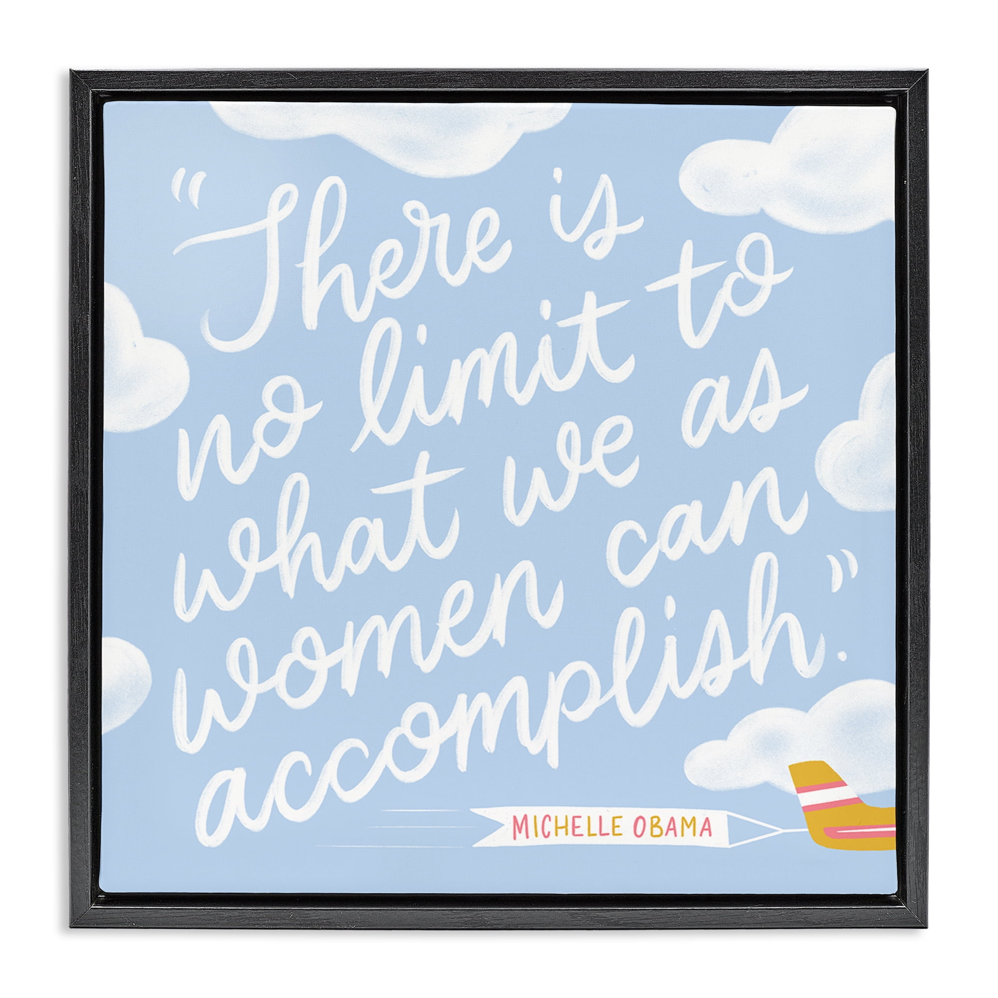 Stupell Industries Women Accomplishment Quote Text & Numbers Painting Black Floater Framed Canvas Art Print Wall Art, 25 x 25