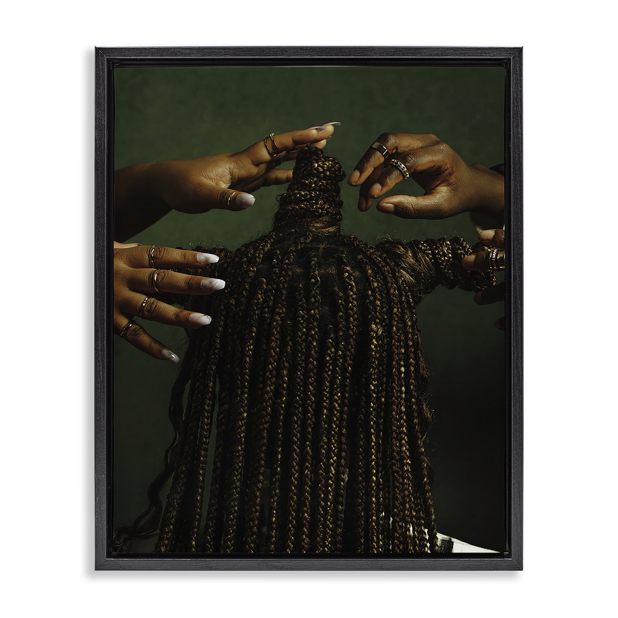 Stupell Industries Women Braiding Hair People Photography Black Floater Framed Canvas Art Print Wall Art, 25 x 31