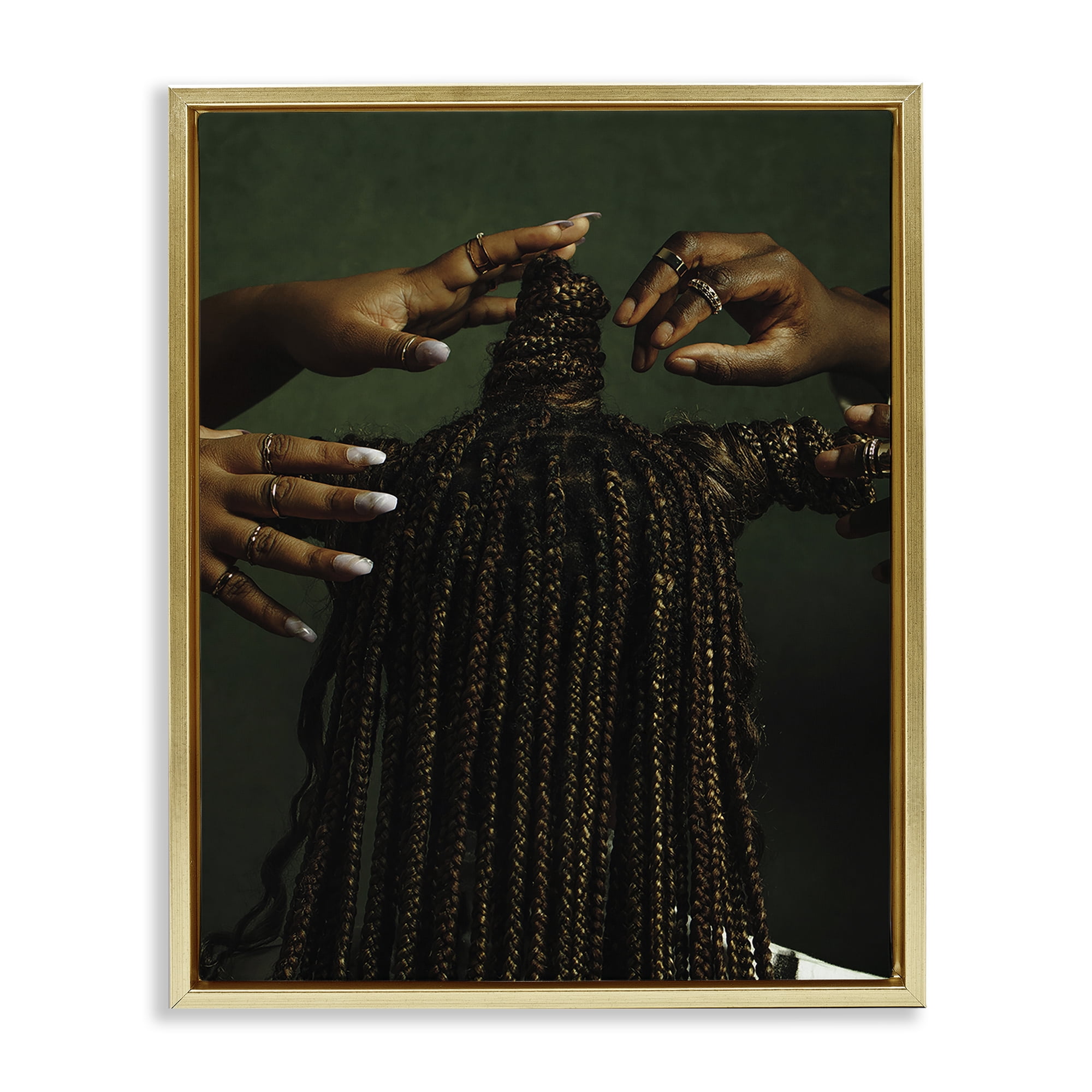 Stupell Industries Women Braiding Hair People Photography Gold Floater Framed Canvas Art Print Wall Art, 17 x 21