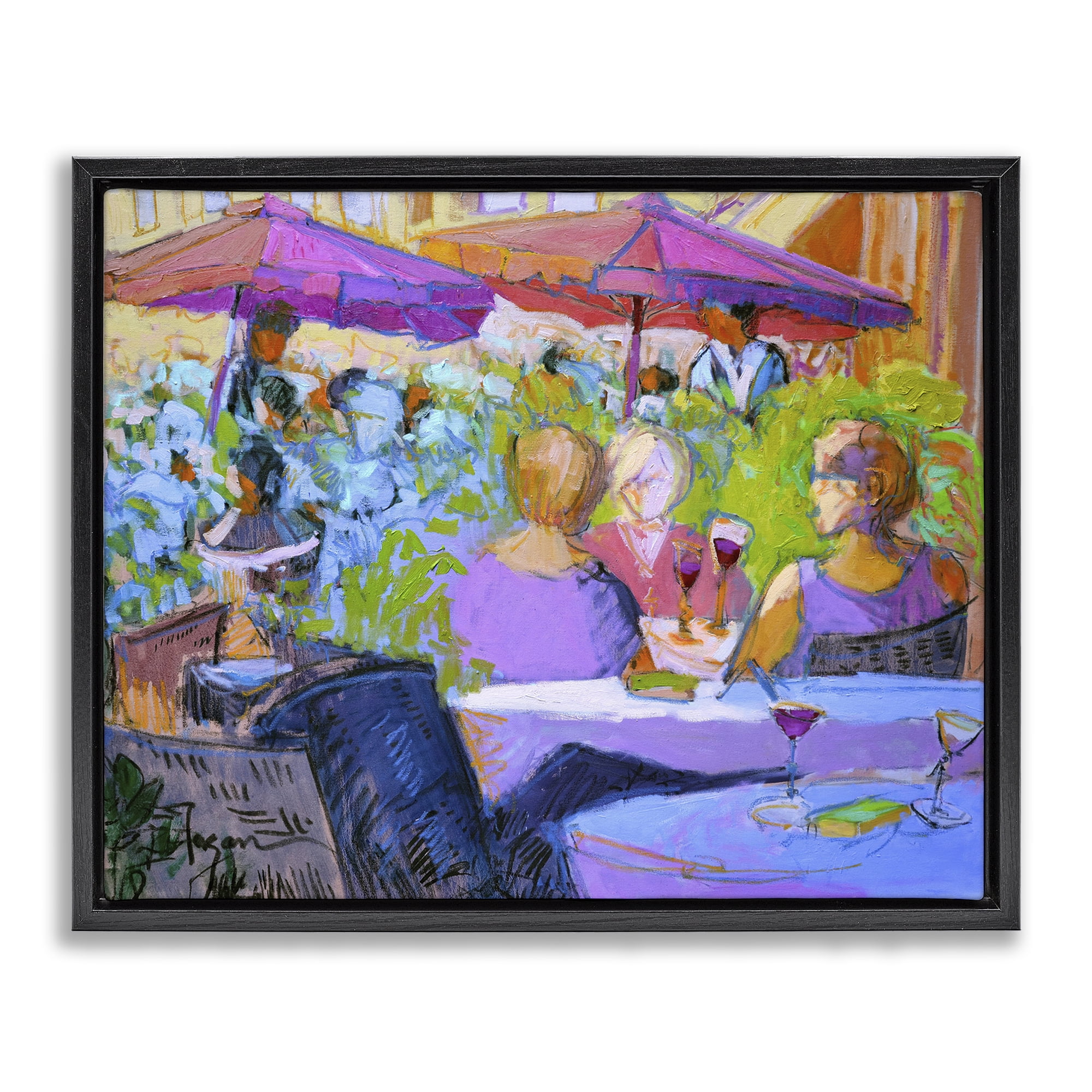 Stupell Industries Women Dining Abstraction People Painting Black Floater Framed Canvas Art Print Wall Art, 21 x 17