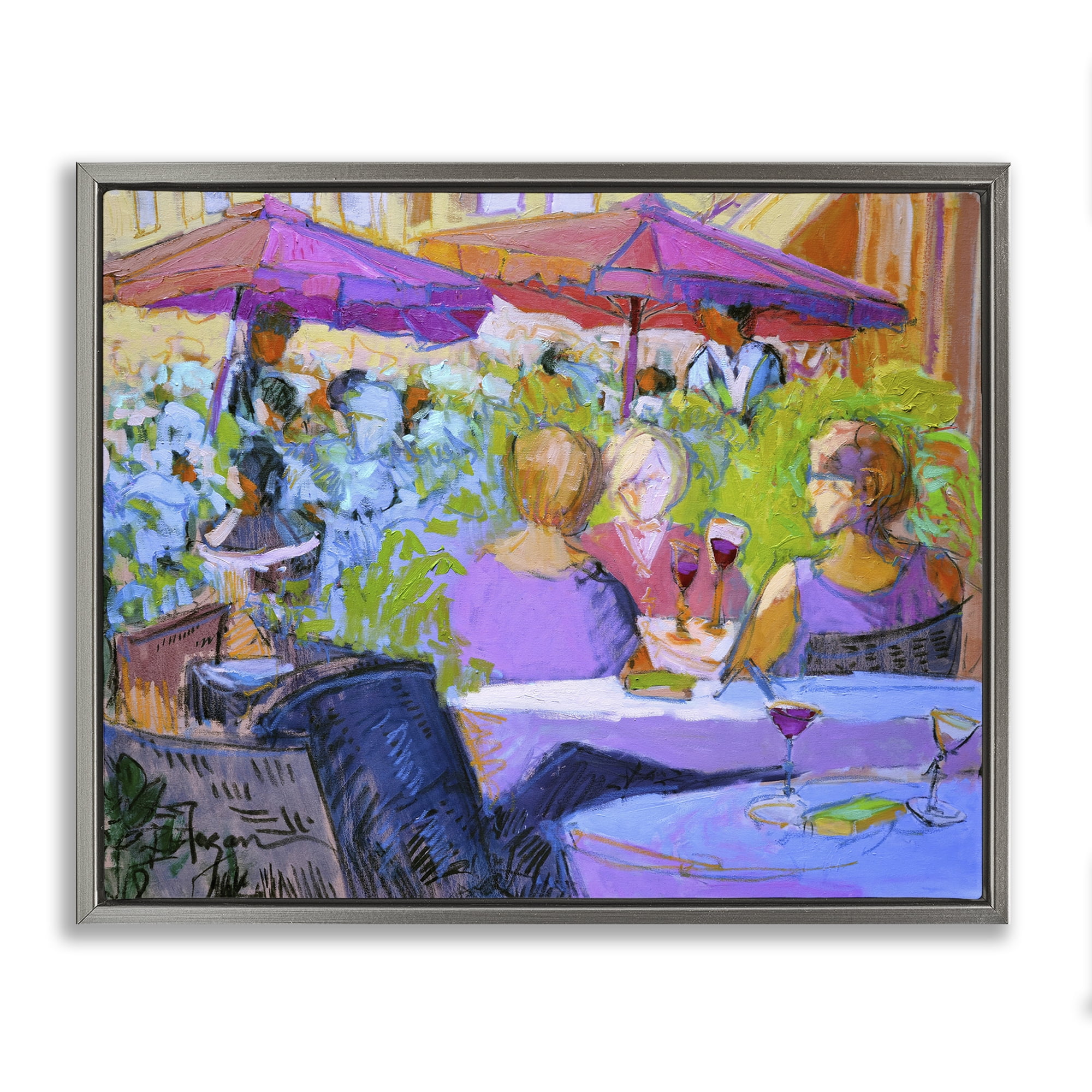 Stupell Industries Women Dining Abstraction People Painting Gray Floater Framed Canvas Art Print Wall Art, 31 x 25
