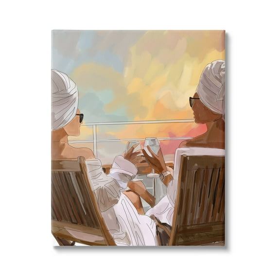 Stupell Industries Women Relaxing Sunset Cruise Coastal Painting Gallery Wrapped Canvas Print Wall Art