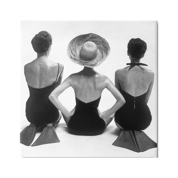 Stupell Industries Women Sitting Beach Monochrome Vintage Swimsuits Flippers Photograph Gallery Wrapped Canvas Print Wall Art, Design by Graffitee Studios
