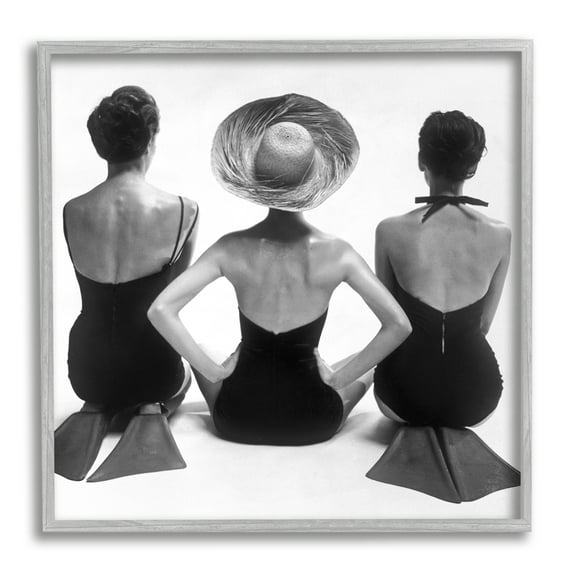 Stupell Industries Women Sitting Beach Monochrome Vintage Swimsuits Flippers Photograph Gray Framed Art Print Wall Art, Design by Graffitee Studios