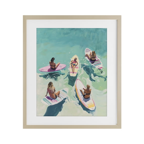 Stupell Industries Coastal Women Surfers at Turquoise Beach Birch Framed Print Under Glass, 13 x 16, by The Prints Vibe