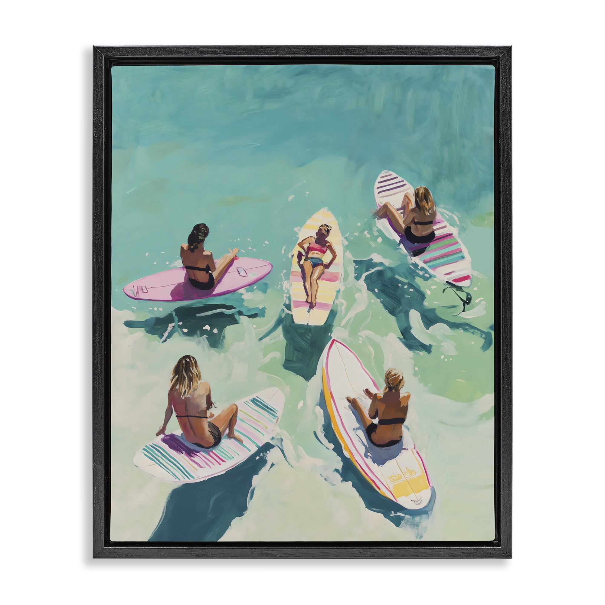Stupell Industries Women Surfers at Turquoise Beach Black Framed Floater Canvas Wall Art, design by The Prints Vibe