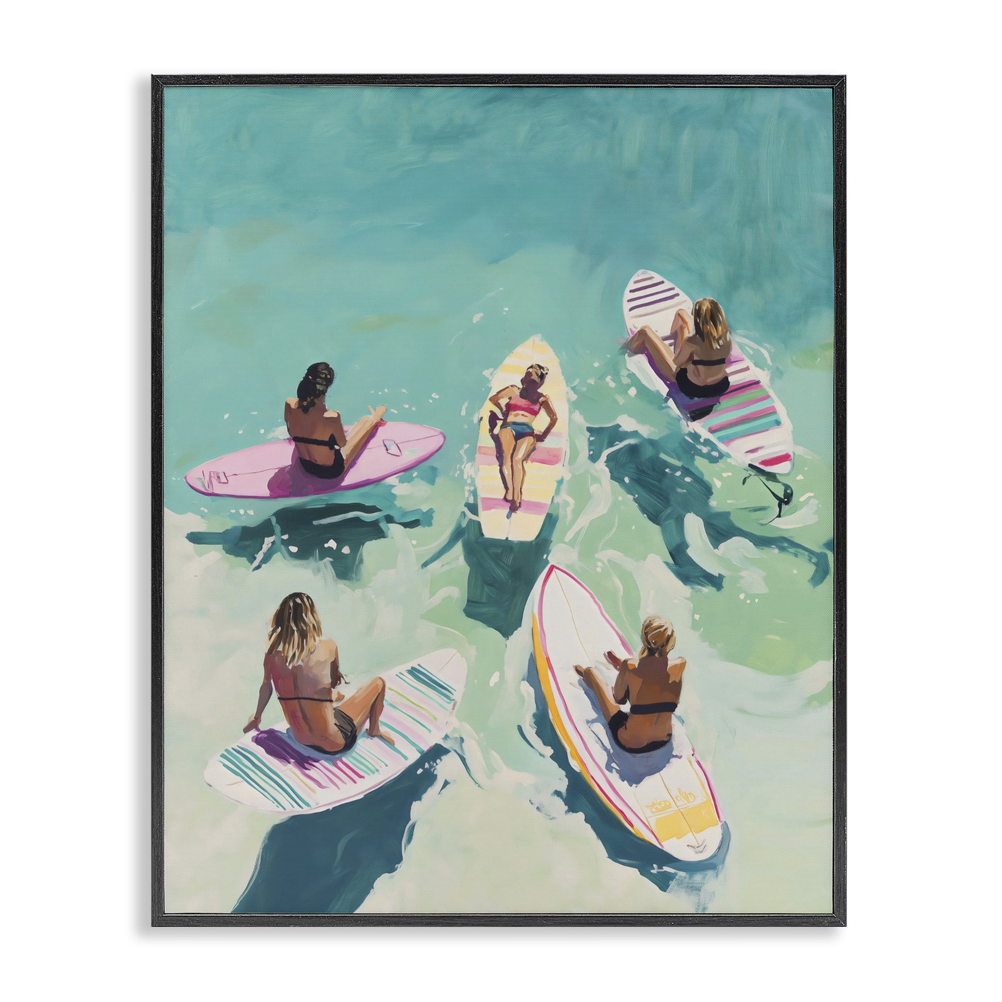Stupell Industries Women Surfers at Turquoise Beach Black Framed Giclee Art, design by The Prints Vibe
