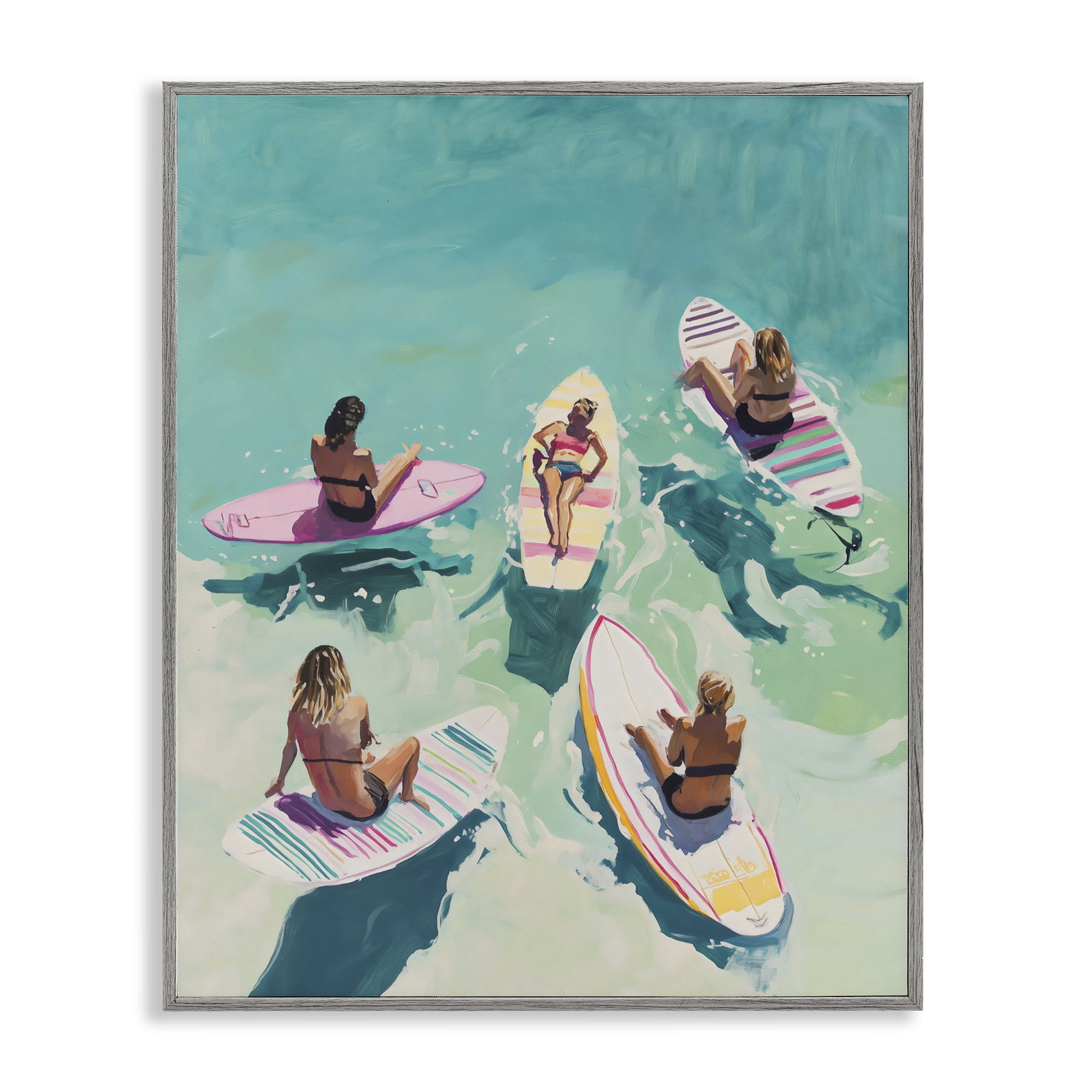 Stupell Industries Women Surfers at Turquoise Beach Gray Framed Giclee Art, design by The Prints Vibe