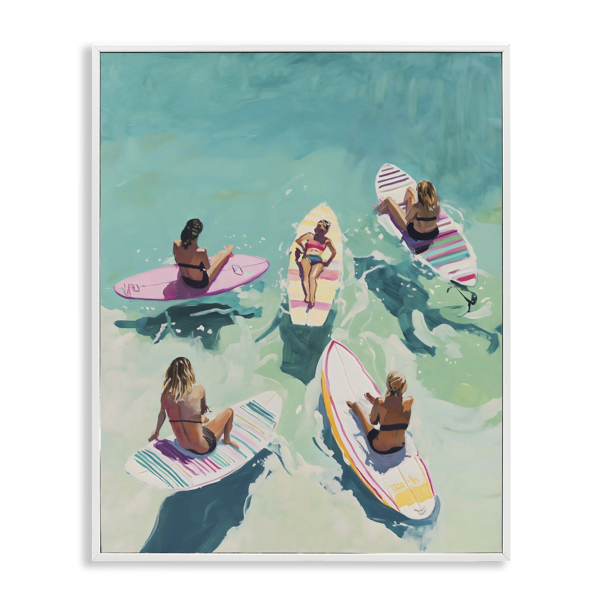 Stupell Industries Women Surfers at Turquoise Beach White Framed Giclee Art, design by The Prints Vibe