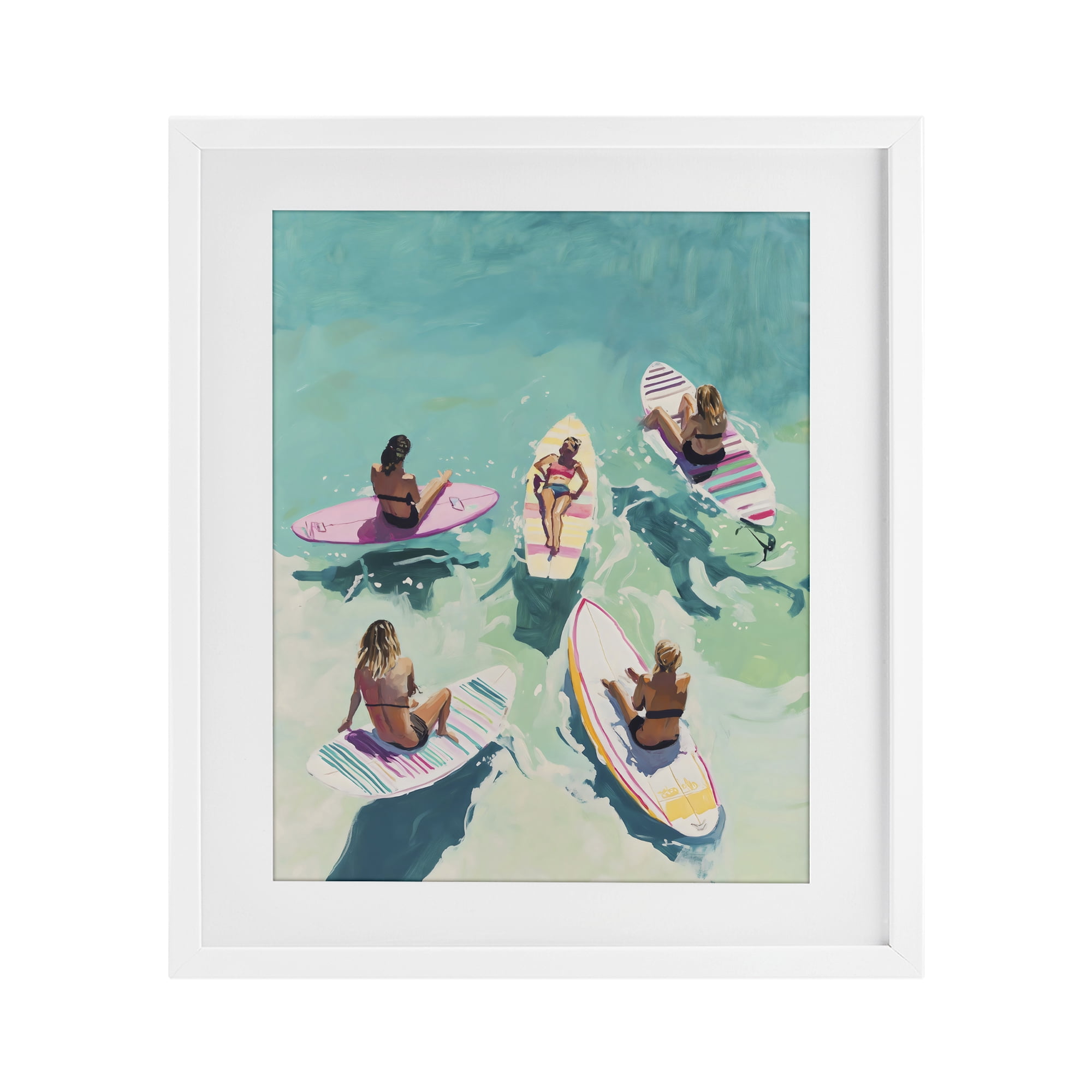 Stupell Industries Women Surfers at Turquoise Beach White Framed Print Under Glass, design by The Prints Vibe