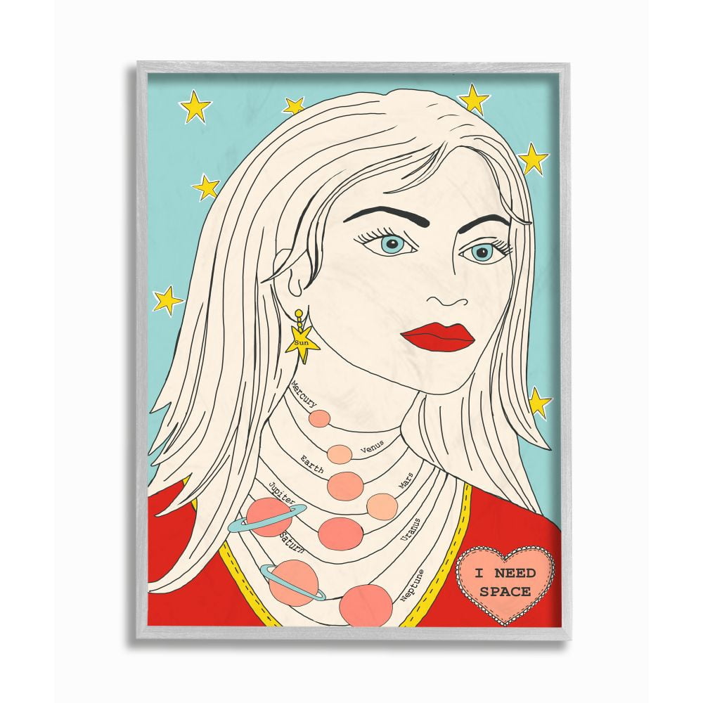 Stupell Industries Women's Fashion Accessory Portrait Space Theme Jewelry Framed Wall Art Design by Sangita Bachelet, 16" x 20", Gray Framed