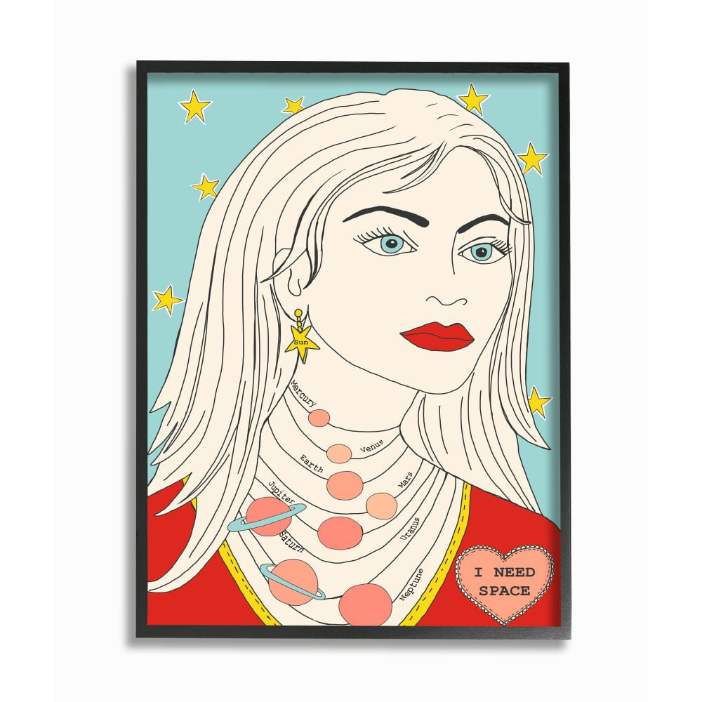 Stupell Industries Women's Fashion Accessory Portrait Space Theme Jewelry Framed Wall Art Design by Sangita Bachelet, 24" x 30", Black Framed