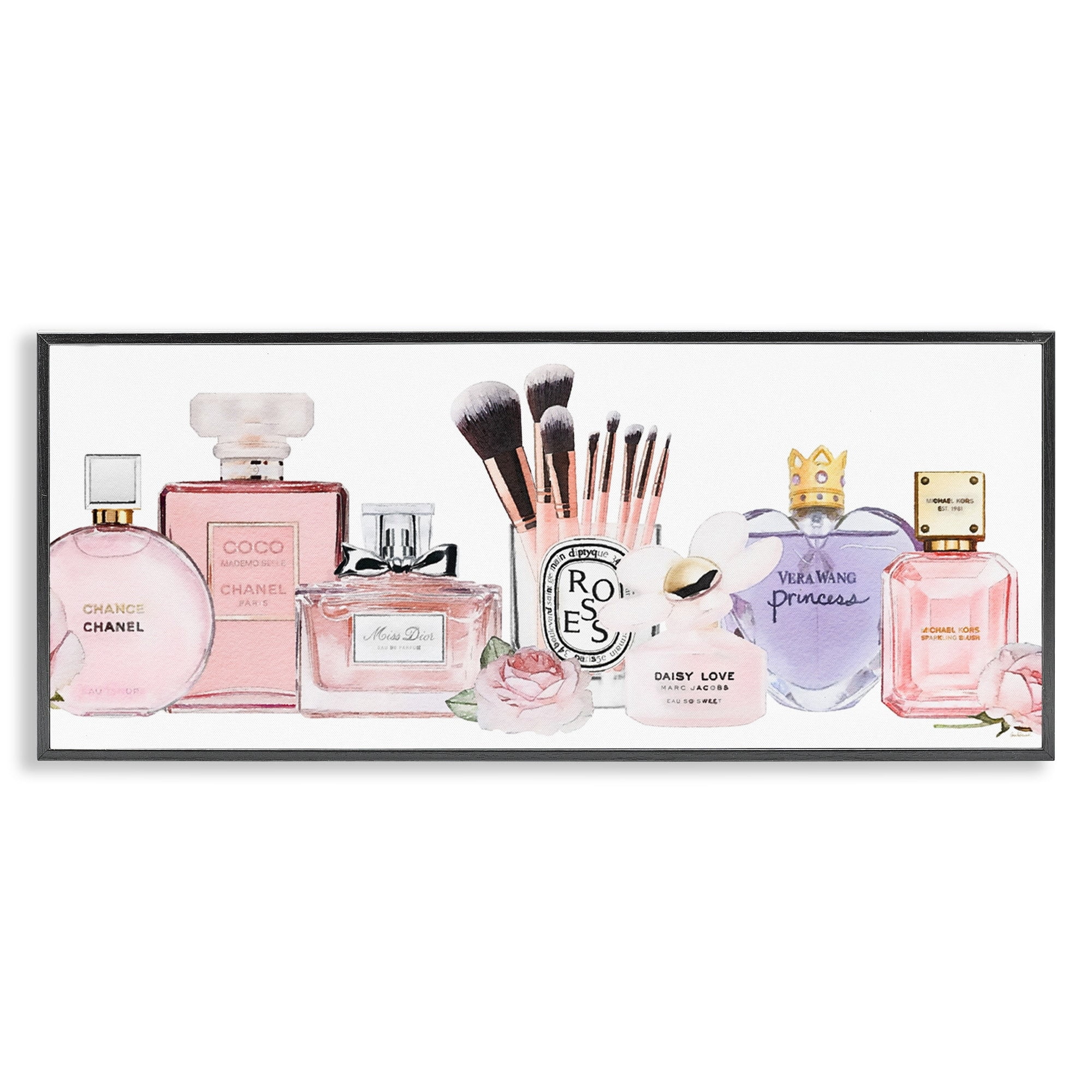 Women's Fashion Fragrance Glam Accessories Canvas Print, 10x24, Black Frame