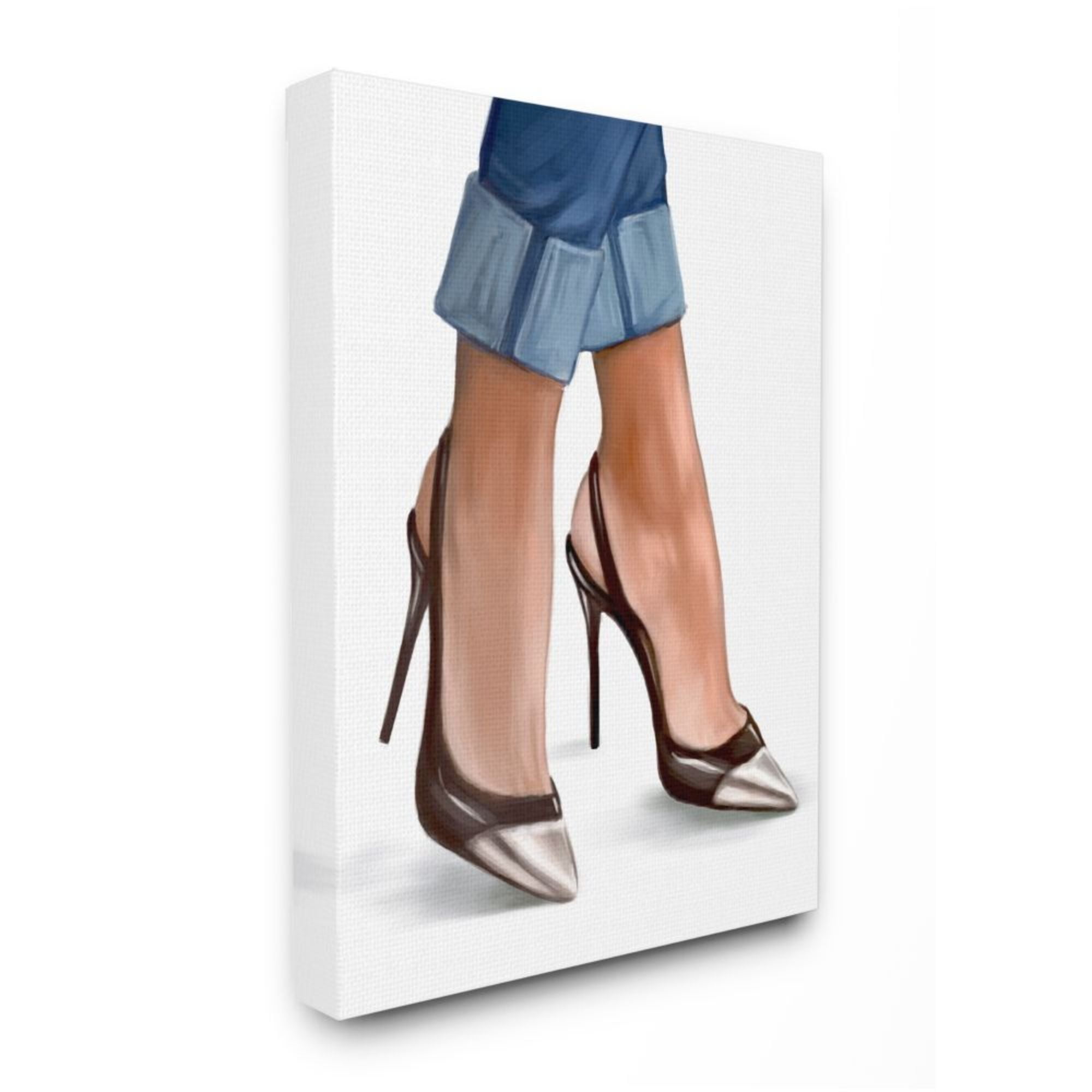 Stupell Industries Women's Fashion Heels Cuffed Blue Denim Detail Design by Ziwei Li, 16" x 20"