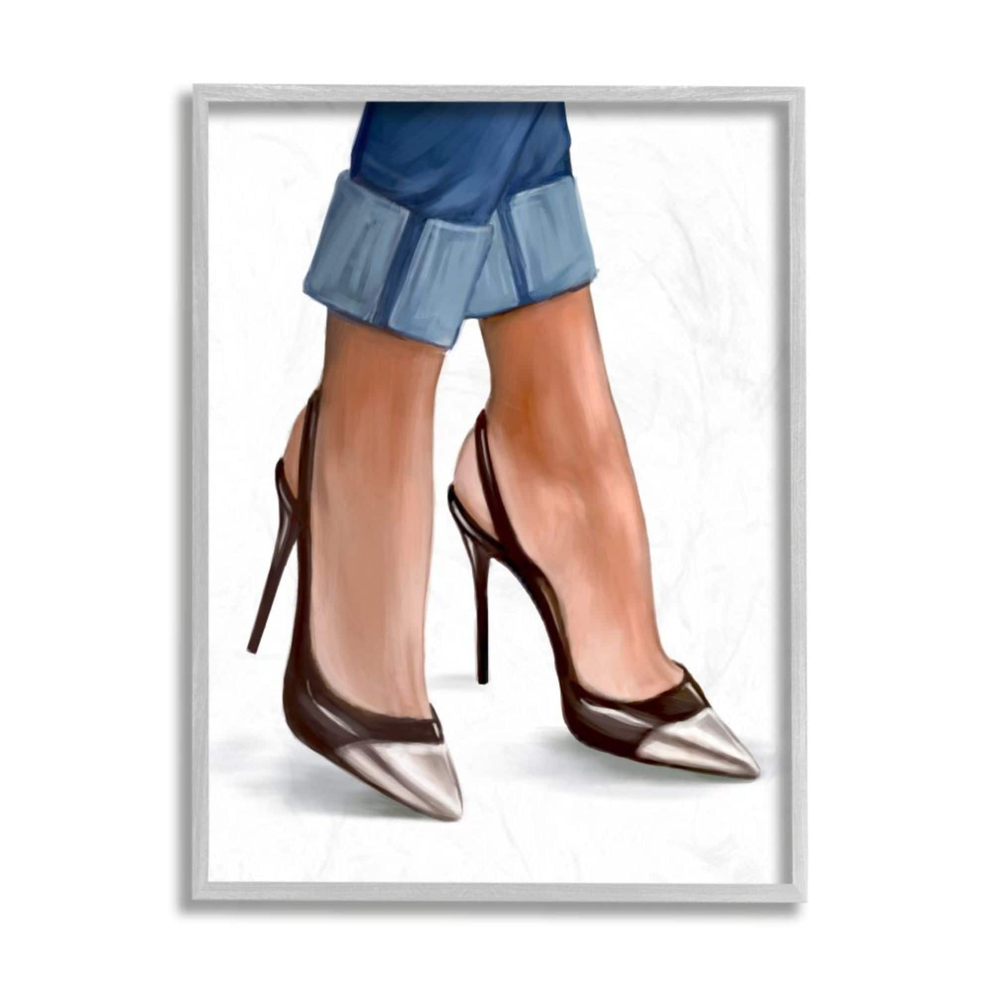 Stupell Industries Women's Fashion Heels Cuffed Blue Denim Detail Design by Ziwei Li