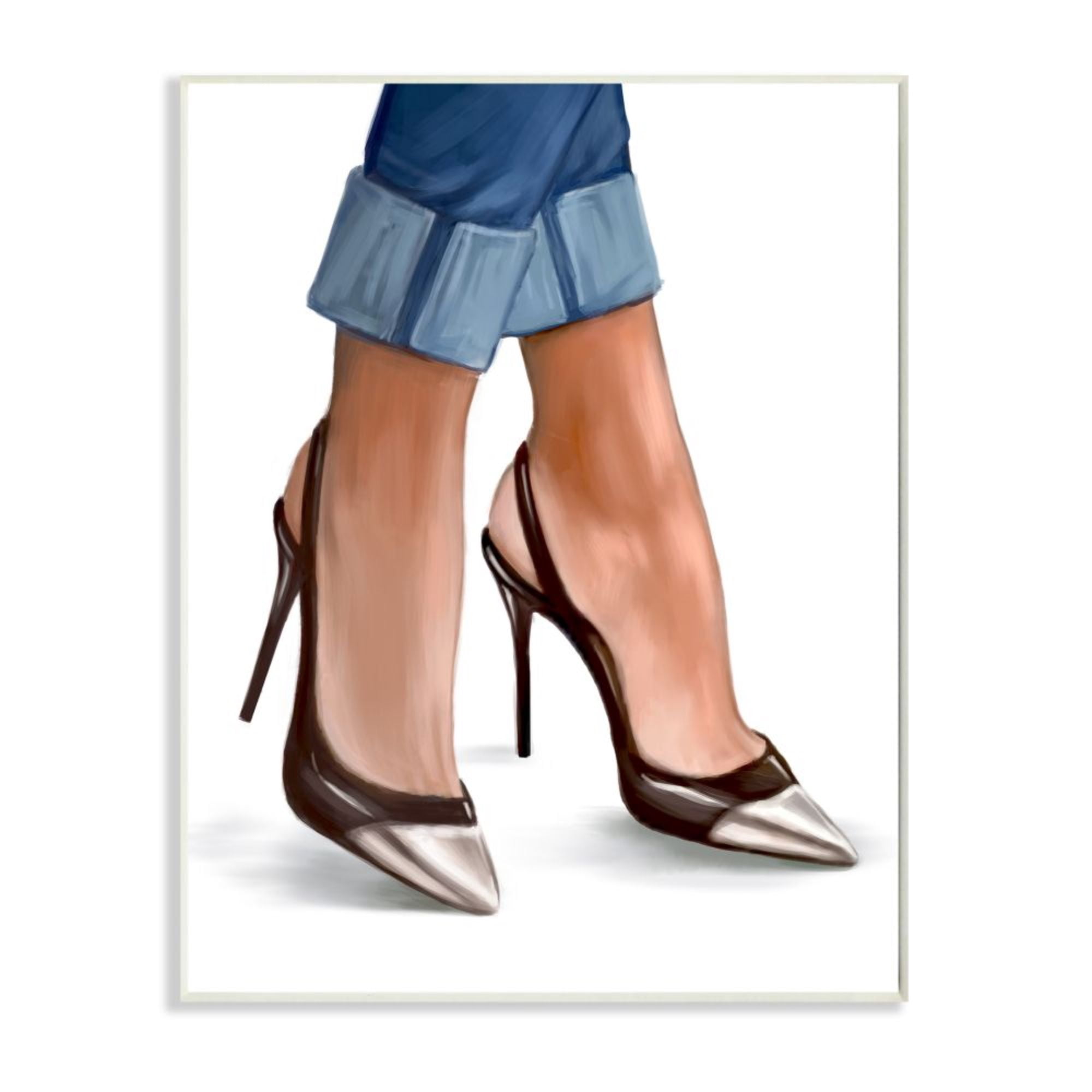Stupell Industries Women's Fashion Heels Cuffed Blue Denim Detail Design by Ziwei Li