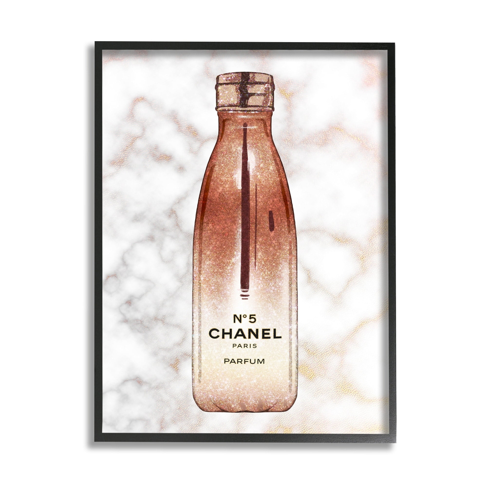 Stupell Industries Women's Fashion Water Bottle over Marble Black Framed, 16 x 20, Design by Ziwei Li