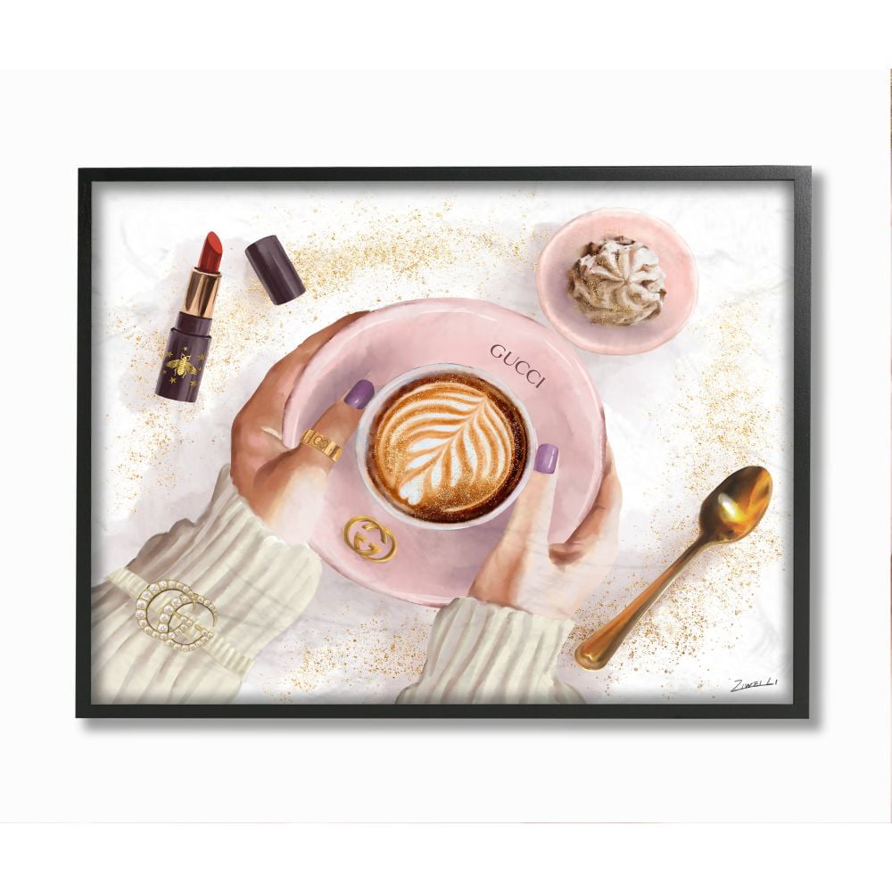 Stupell Industries Women's Glam Fashion Coffee Latte Art Designer Brand Framed Wall Art Design by Ziwei Li, 11" x 14", Black Framed