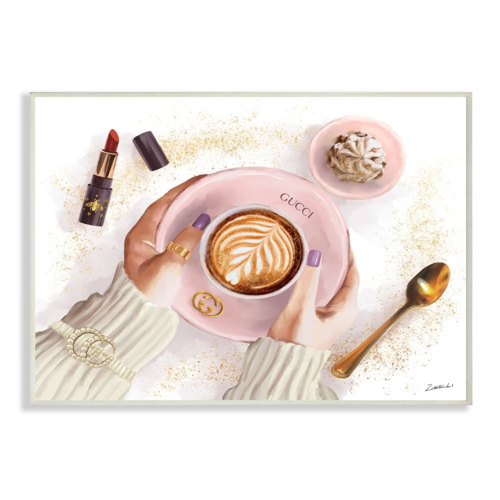Stupell Industries Women's Glam Fashion Coffee Latte Art Designer Brand Wall Plaque Design by Ziwei Li, 13" x 19"