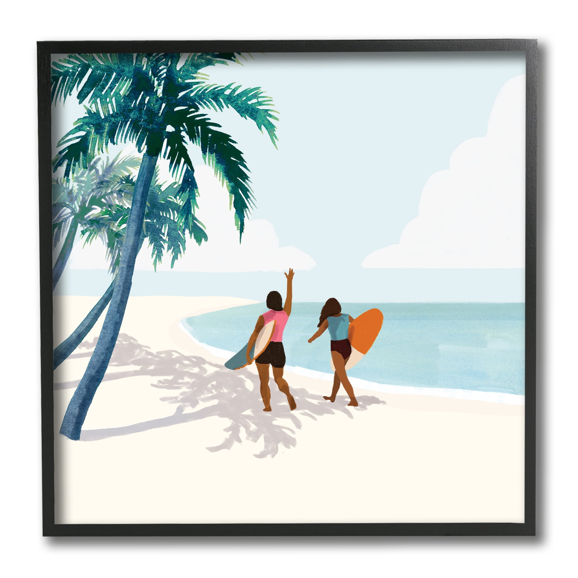 Stupell Industries Women with Surfboards under Coastal Palm Trees,12 x 12,Designed by Victoria Barnes