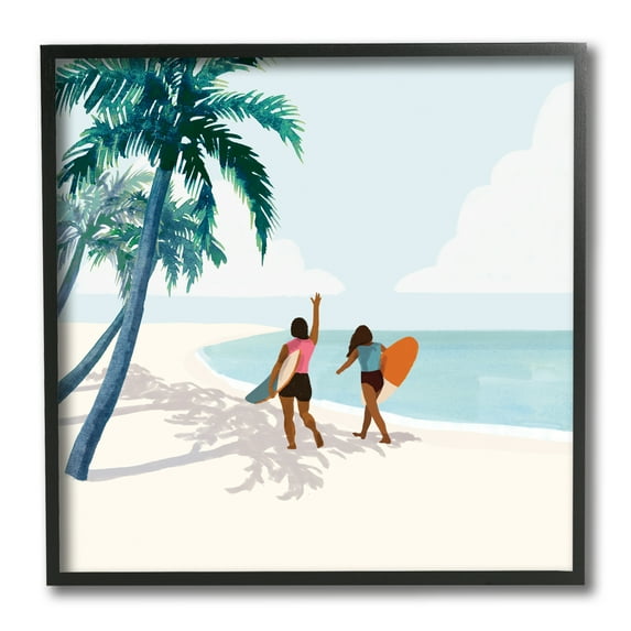 Stupell Industries Women with Surfboards under Coastal Palm Trees,12 x 12,Designed by Victoria Barnes
