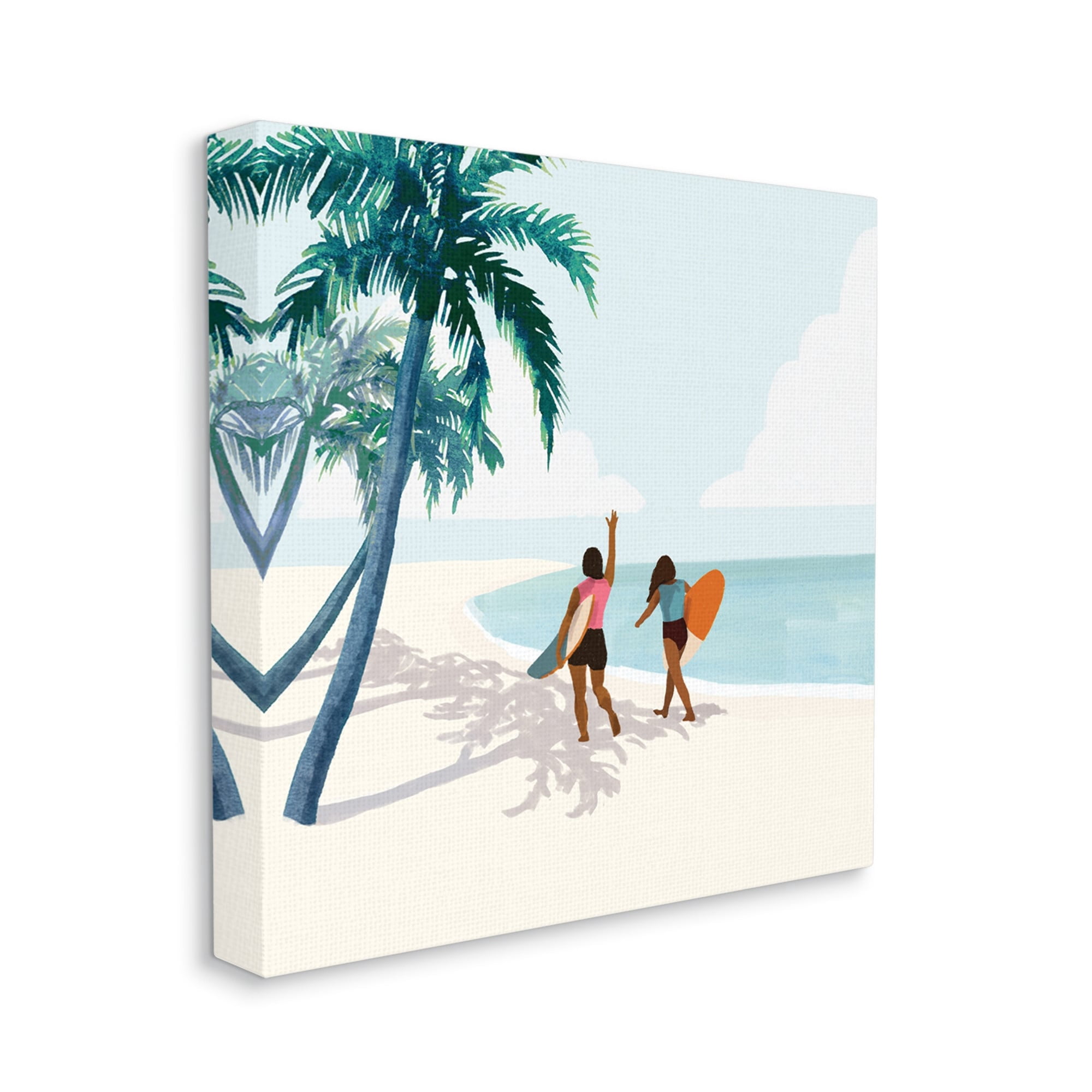 Stupell Industries Women with Surfboards under Coastal Palm Trees,24 x 24,Designed by Victoria Barnes