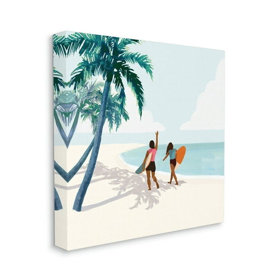 Stupell Industries Women with Surfboards under Coastal Palm Trees,30 x 30,Designed by Victoria Barnes