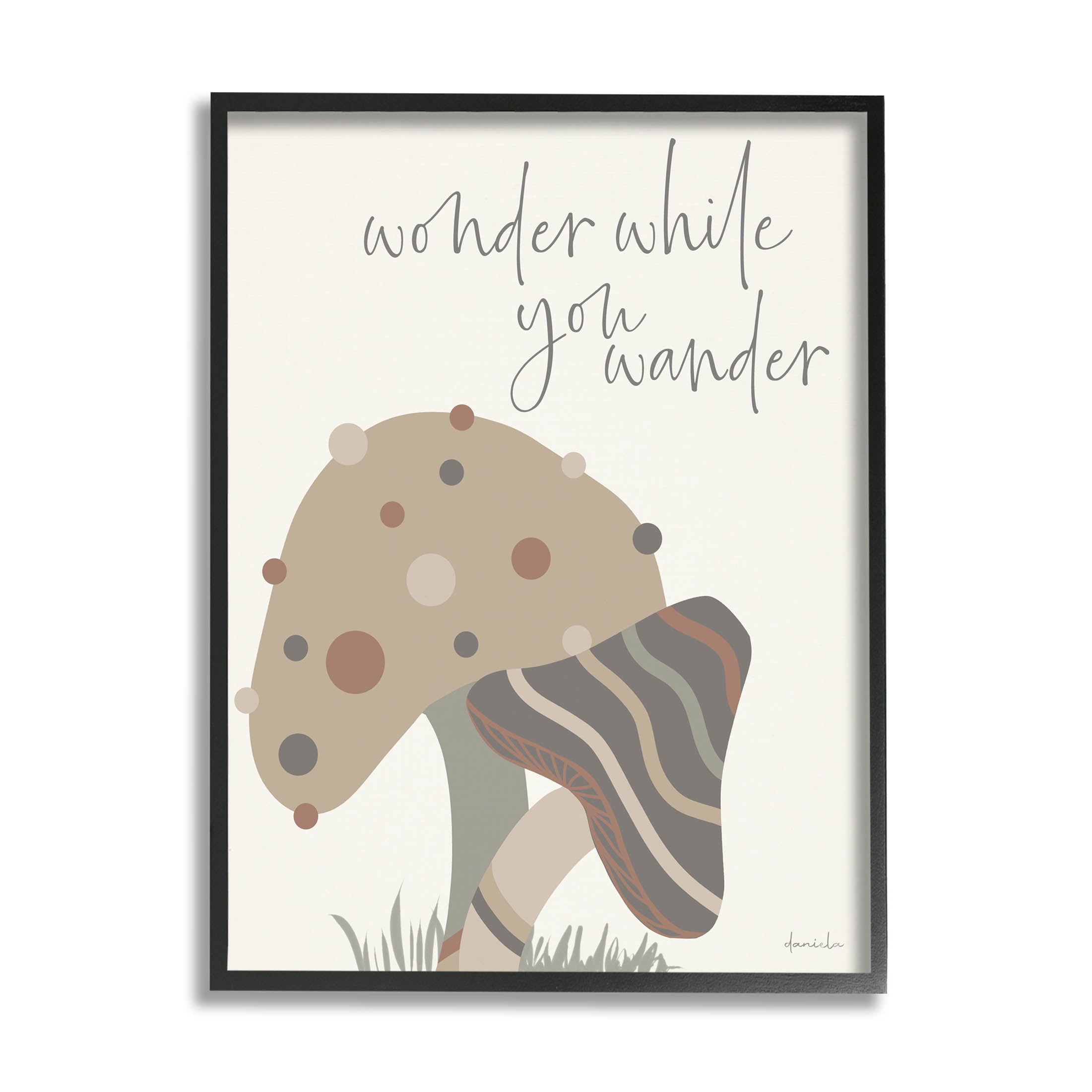 Stupell Industries Wonder While you Wander Mushroom Graphic Art Black Framed Art Print Wall Art, Design by Daniela Santiago