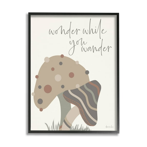 Stupell Industries Wonder While you Wander Mushroom Graphic Art Black Framed Art Print Wall Art, Design by Daniela Santiago