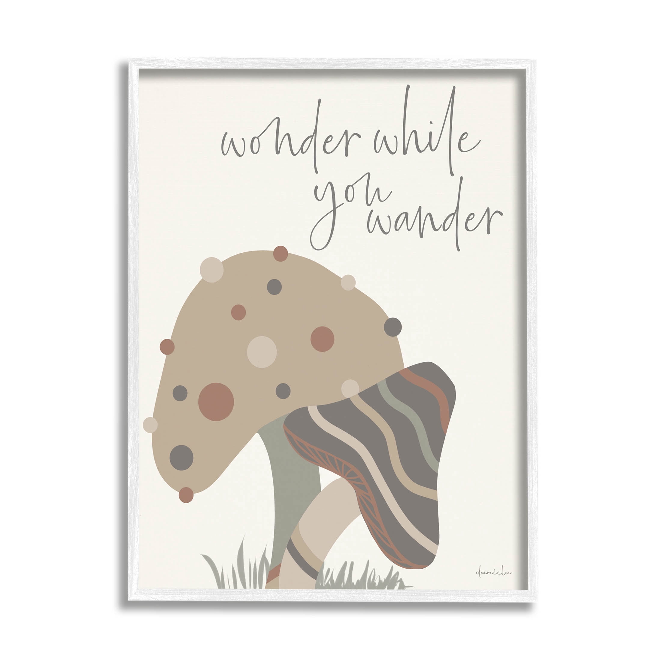 Stupell Industries Wonder While you Wander Mushroom Graphic Art White Framed Art Print Wall Art, Design by Daniela Santiago
