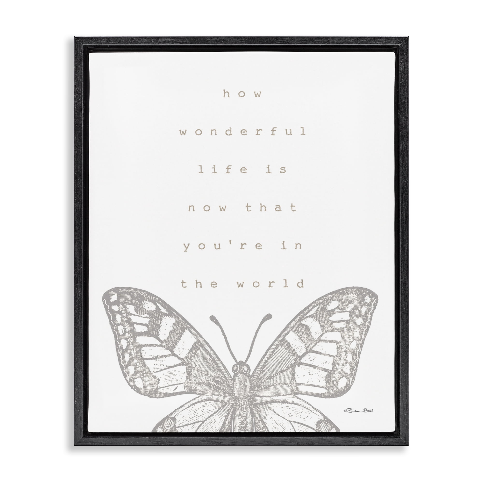 Stupell Industries Wonderful Life Phrase Animals & Insects Painting Black Floater Framed Art Print Wall Art, 25 x 31