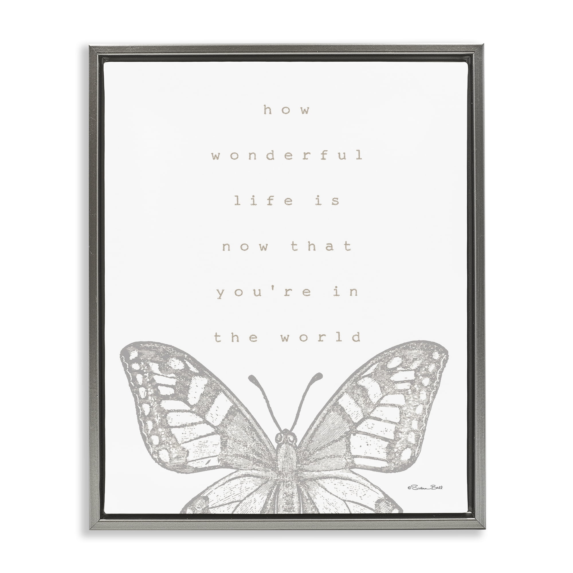 Stupell Industries Wonderful Life Phrase Animals & Insects Painting Gray Floater Framed Art Print Wall Art, 17 x 21