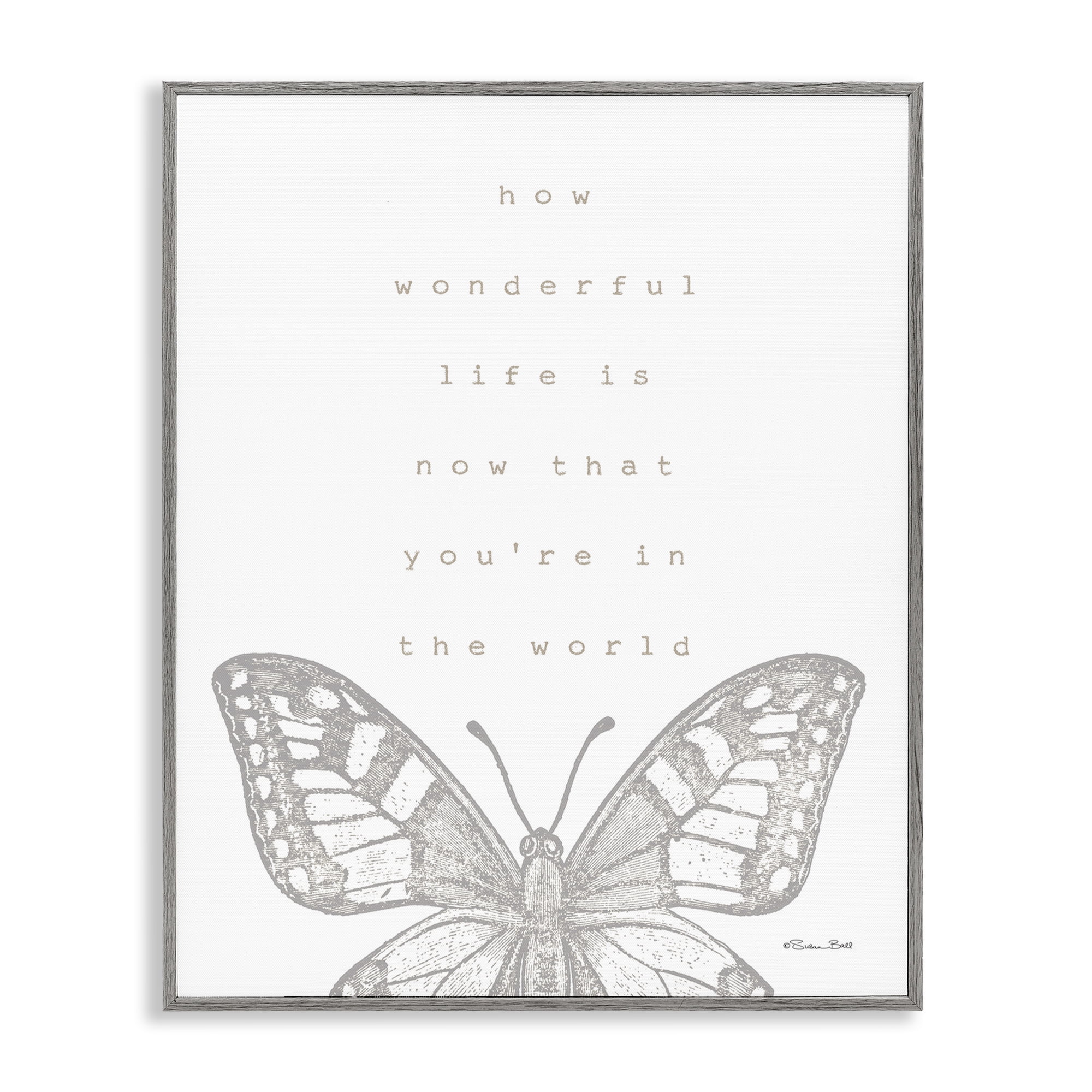 Stupell Industries Wonderful Life Phrase Animals & Insects Painting Gray Framed Art Print Wall Art, 11 x 14