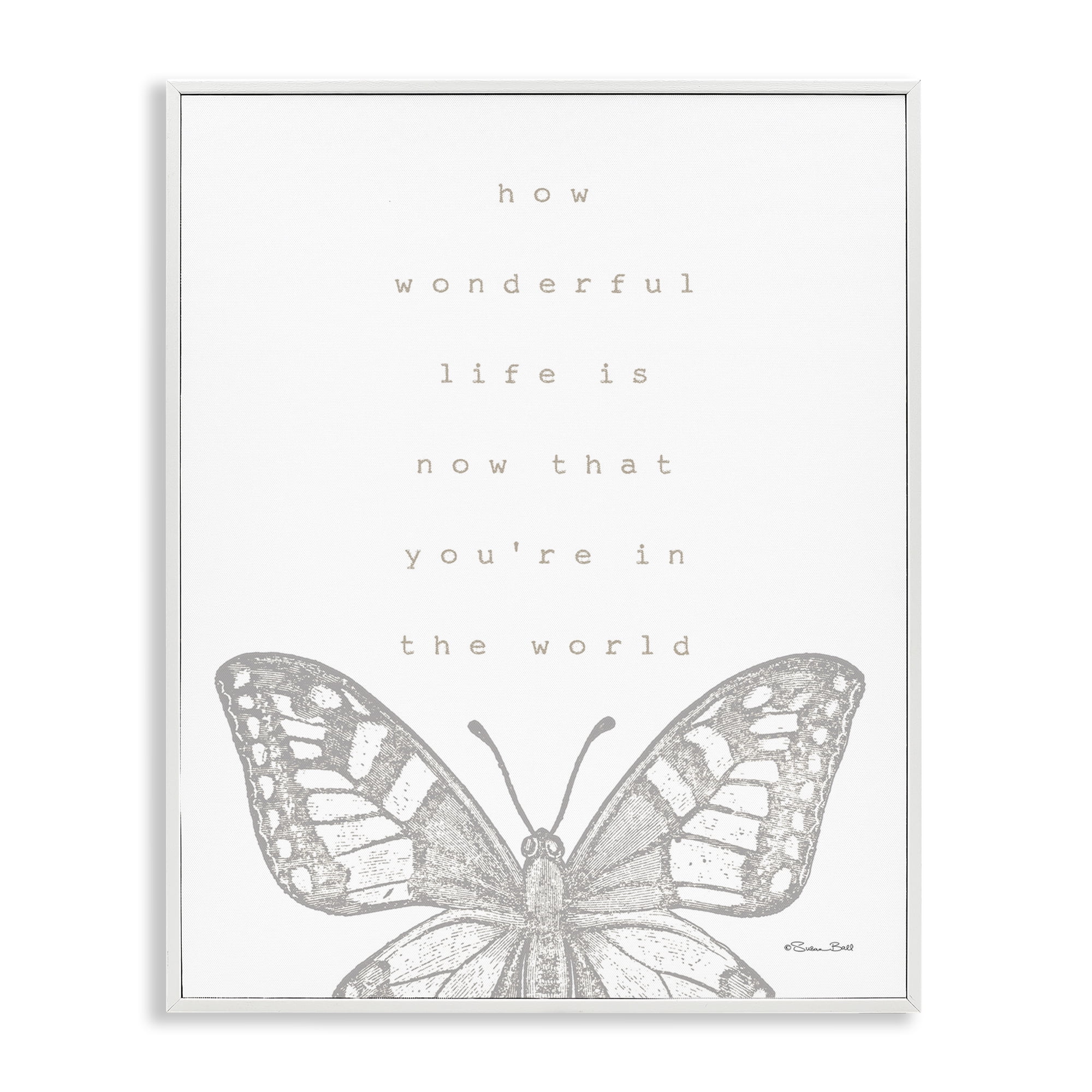 Stupell Industries Wonderful Life Phrase Animals & Insects Painting White Framed Art Print Wall Art, 16 x 20