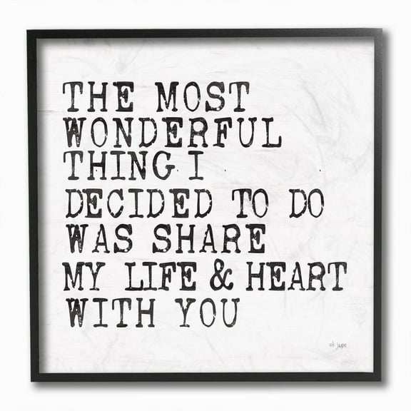 Stupell Industries Wonderful Thing to Share My Life Inspirational Love Quote Framed Wall Art Design by JAXN BLVD, 12" x 12", Black Framed
