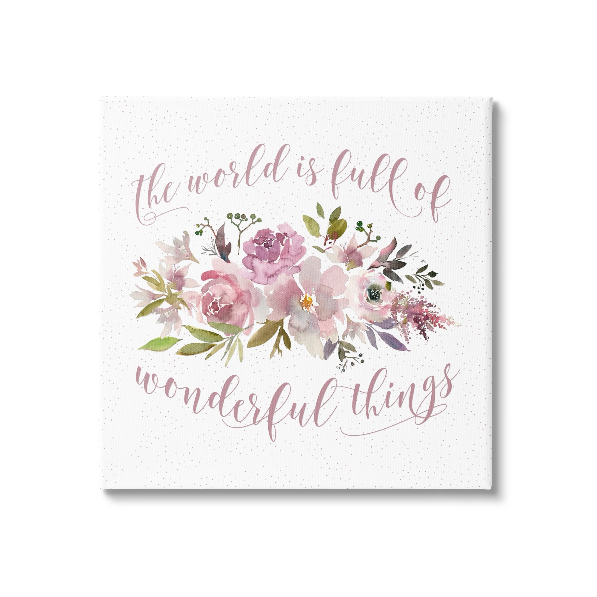 Stupell Industries Wonderful Things Calligraphy Saying Motivational Flower Blossoms Graphic Art Gallery-Wrapped Canvas Print Wall Art, 17x17, by Tara Moss