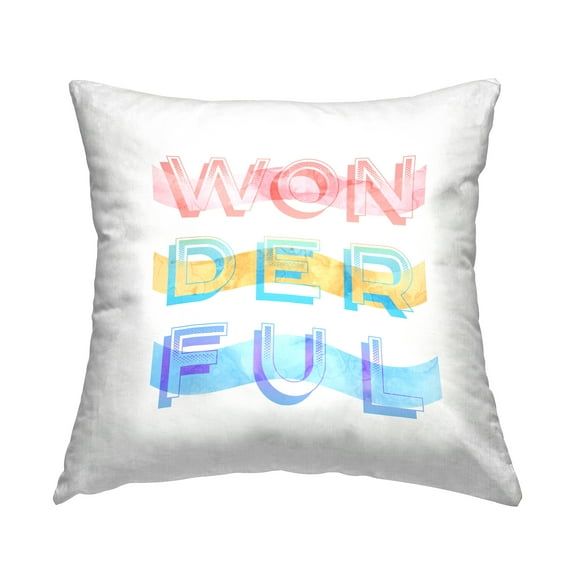 Stupell Industries Wonderful Typography Layered Letters Over Stripes Design by Daphne Polselli Throw Pillow