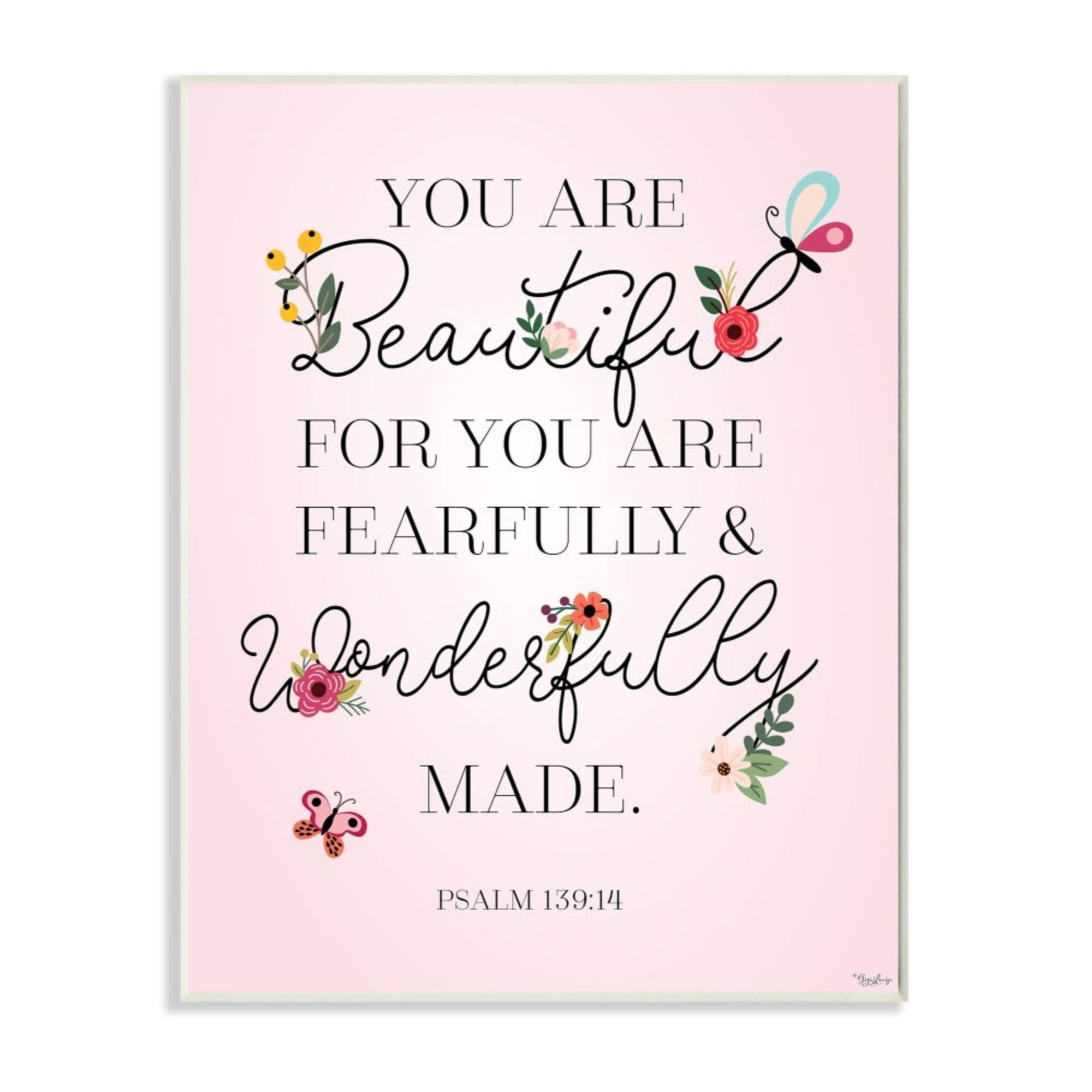 Stupell Industries Wonderfully Made Faith Based Psalm Floral Pink Design by Gigi Louise